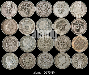 Sterling one pound coin pattern on black background Stock Photo