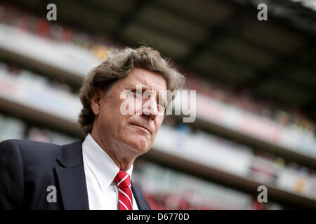 Cologne' vice president Harald Schumacher is pictured before the 2nd Bundesliga soccer match between FC Cologne and VfR Aalen at RheinEnergieStadium in Cologne, Germany, 14 April 2013. Photo: Rolf Vennenbernd Stock Photo