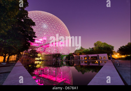 Montreal Biosphere by night on Jean Drapeau Island Stock Photo