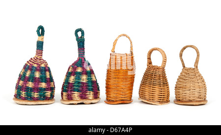 Row of colorful caxixi shakers, traditional Afro-Brazilian musical instruments. Stock Photo