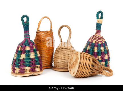 Colorful caxixi shakers, traditional Afro-Brazilian musical instruments. Stock Photo
