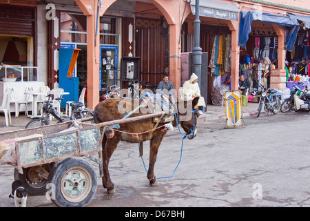 The mellah, old Jewish Quarter, Marrakech or Marrakesh, Morocco. Typical street scene. Stock Photo