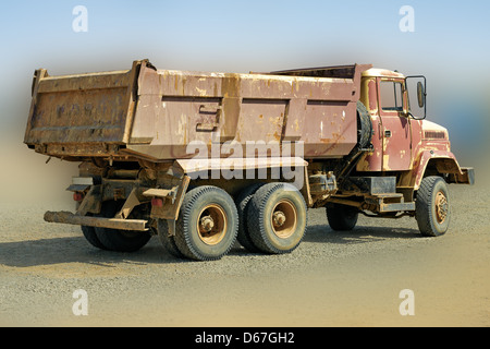 dumper, tipper, blurry, brown, cargo, conveying, delivery, dump, dumping, technics, equipment, lorry, rear-dump, tipping, transp Stock Photo