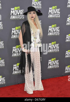 Los Angeles, California, U.S. April 14, 2013. Ke$ha attending the 2013 MTV Movie Awards - Arrivals held at the Sony Pictures Studios in Culver City. Credit Image: Credit:  D. Long/Globe Photos/ZUMAPRESS.com/Alamy Live News Stock Photo