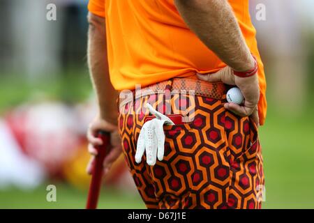 US golfer John Daly wears extravagant trousers during the International open at golf club Gut Laerchenhof in Pulheim near Cologne, Germany, 21 June 2012. World class golfers of the European Tour compete in the tournament from 19 till 24 June 2012. Photo: ROLF VENNENBERND Stock Photo