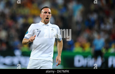 France's Franck Ribery during the UEFA EURO 2012 quarter-final soccer match Spain vs France at Donbass Arena in Donetsk, Ukraine, 23 June 2012. Photo: Thomas Eisenhuth dpa (Please refer to chapters 7 and 8 of http://dpaq.de/Ziovh for UEFA Euro 2012 Terms & Conditions) Stock Photo