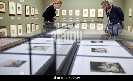 Journalists visit the special exhibition 'Elegance and Rough Manners. Cornelis Bega.  A Haarlem Painter from the 17th Century' at Gemaeldegalerie in Berlin, Germany, 28 June 2012. The comprehensive solo exhibition is dedicated to the work of the Dutch painter Cornelis Bega showing around 40 paintings, 20 drawings and several etchings. The exhibition is open until 30 October 2012. P Stock Photo