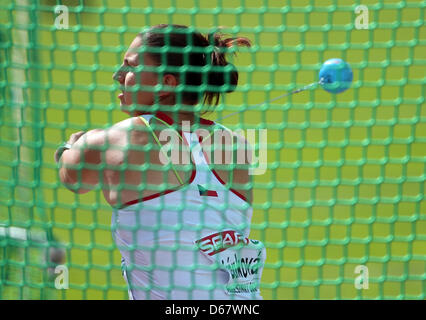 Katerina Safrankova of Czech Republik competes during the Hammer Throw Qualification of the European Athletics Championships 2012 at the Olympic Stadium in Helsinki, Finland, 29 June 2012. The European Athletics Championships take place in Helsinki from the 27 June to 01 July 2012. Photo: Michael Kappeler dpa Stock Photo