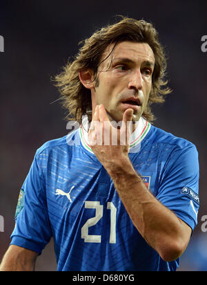 Italy's Andrea Pirlo gestures during the UEFA EURO 2012 final soccer match Spain vs. Italy at the Olympic Stadium in Kiev, Ukraine, 01 July 2012.  Photo: Andreas Gebert dpa (Please refer to chapters 7 and 8 of http://dpaq.de/Ziovh for UEFA Euro 2012 Terms & Conditions)  +++(c) dpa - Bildfunk+++ Stock Photo