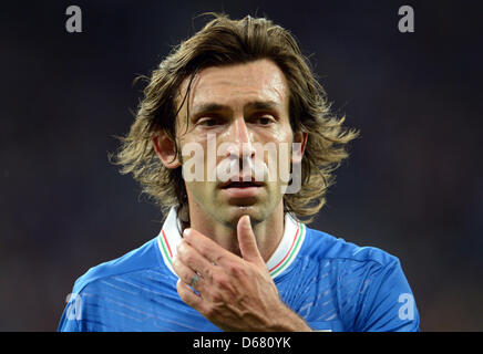 Italy's Andrea Pirlo gestures during the UEFA EURO 2012 final soccer match Spain vs. Italy at the Olympic Stadium in Kiev, Ukraine, 01 July 2012.  Photo: Andreas Gebert dpa (Please refer to chapters 7 and 8 of http://dpaq.de/Ziovh for UEFA Euro 2012 Terms & Conditions)  +++(c) dpa - Bildfunk+++ Stock Photo