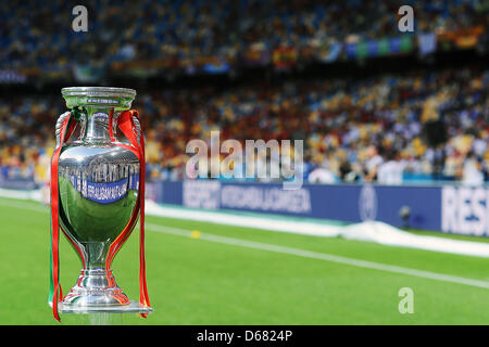 The UEFA cup is pictured during the UEFA EURO 2012 final soccer match Spain vs. Italy at the Olympic Stadium in Kiev, Ukraine, 01 July 2012. Photo: Revierfoto Stock Photo