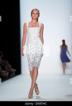 A model presents a creation at the Laurel show during the Mercedes-Benz Fashion Week in Berlin, Germany, 05 July 2012. The presentation of the Spring/Summer 2013 collections takes place from 04 to 07 July 2012. Photo: Joerg Carstensen dpa/lbn Stock Photo