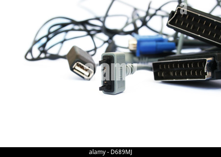 USB cable and plug isolated on white background. Stock Photo