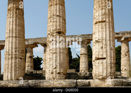 Paestum. Campania. Italy. View of some of the columns on the south side of the Temple of Athena (of Ceres). Stock Photo
