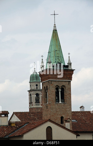 steeples of churches that rise above the houses of Vicenza in Italy Stock Photo