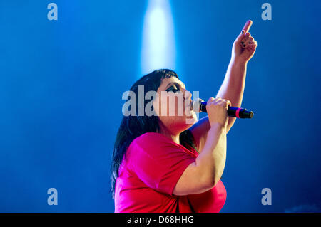 Beth Ditto, singer of the American band Gossip, performs at the Melt! festival in Graefenhainichen, Germany, 14 July 2012. About 20,000 visitors attend Europe's largest Indie- and Electro festival, which runs from 13 to 15 July 2012. Photo: Marc Tirl Stock Photo