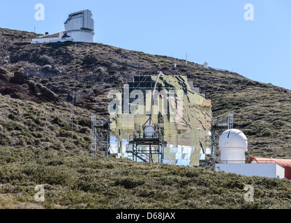 Observatories at Los Muchachos. The MAGIC gamma radiation telescope array. Major Atmospheric Gamma Ray Imaging Cherenkov. Stock Photo