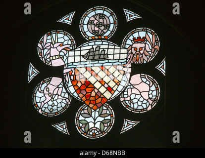 Manchester  Council coat of arms in a stained glass window