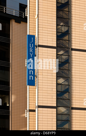 Fire escape stairs and sign at Jury's Inn, Nottingham, England, UK Stock Photo