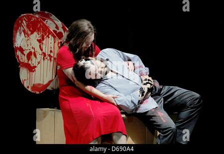 HANDOUT - An undated handout picture by Bayreuther Festspiele shows Adrianne Pieczonka as Senta and Samuel Youn as Dutchman during a dress rehearsal in Bayreuth, Germany. Wagner's 'The Flying Dutchman' opera will open the Bayreuth Festival 2012 on 25 July 2012. Photo: ENRICO NAWRATH  CREDIT BAYREUTHER FESTSPIELE Stock Photo