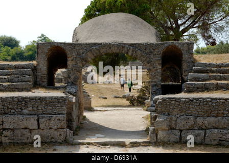 Paestum. Italy. View of the entrance and exit to the 1st century ancient Roman amphitheatre. Stock Photo