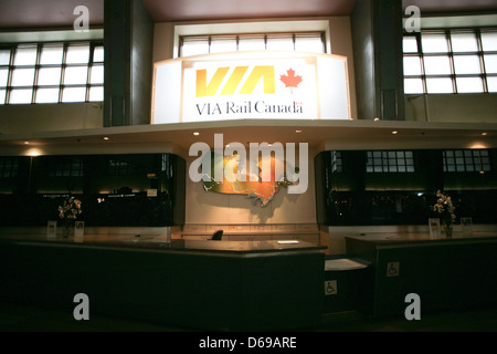 Central Station is the major inter-city station and a major commuter rail hub in Montreal, Quebec. Stock Photo