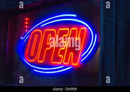 Open Neon Sign Stock Photo