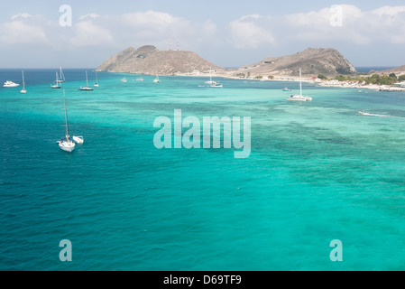 Seashore of archipelago Los Roques, Venezuela from the bird's eye view Stock Photo