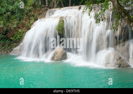 Stream of Erawan waterfall in Erawan National Park, Thailand Stock Photo