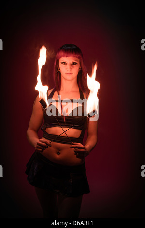 Fire dancer performing Stock Photo