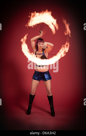 Fire dancer performing Stock Photo