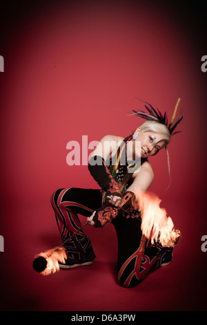 Fire dancer performing Stock Photo