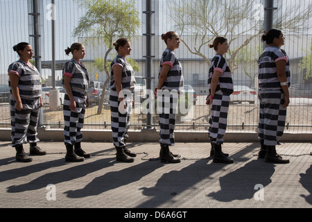Inmates of the female chain gang line up ready to enter Estrella Jail. Stock Photo