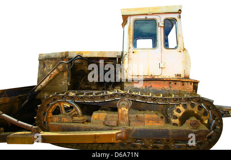 Old bulldozer isolated on white Stock Photo