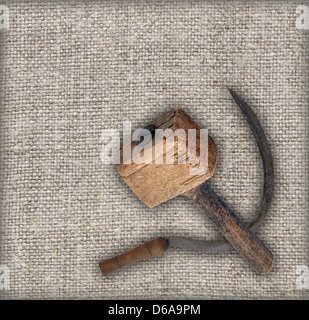 Old sickle and hammer on canvas Stock Photo
