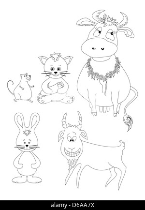 Set cartoon animals, outline Stock Photo