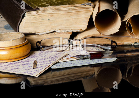 Many ancient scrolls on old letters -retro Stock Photo