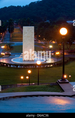 Goethals Monument below the administration building of Panama Canal Stock Photo