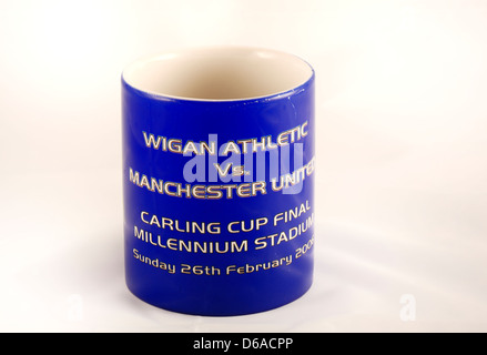 Carling Cup League Cup Final 2006 commemorative mug for Wigan Athletic vs Manchester United. Stock Photo