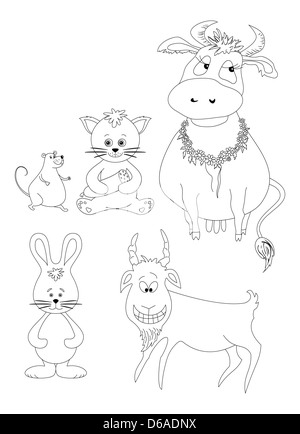 Set cartoon animals, outline Stock Photo