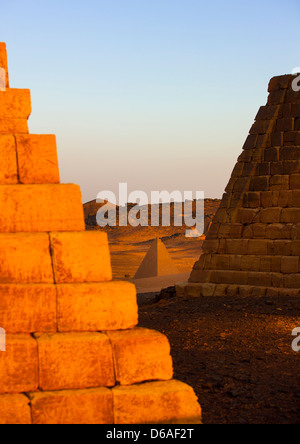 Pyramids And Tombs In Royal Cemetery, Meroe, Sudan Stock Photo