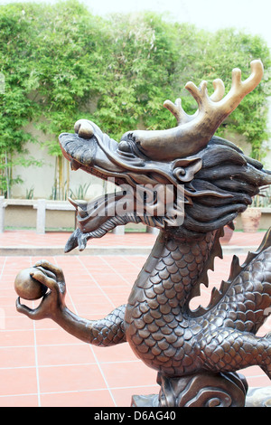 Bronze Sculpture Chinese Dragon in Public Square Closeup Stock Photo