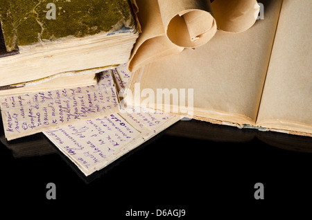 Many ancient scrolls on old letters Stock Photo