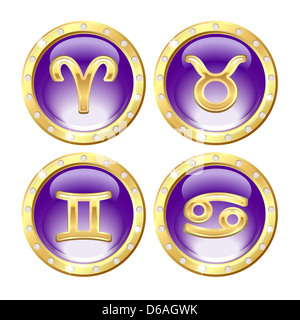 Set of the Golden Zodiac Signs Stock Photo