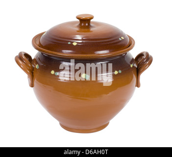 Empty clay pot with lid isolated on white background Stock Photo - Alamy