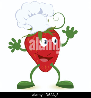 Strawberry-cartoon-character-in-chef-hat Stock Photo