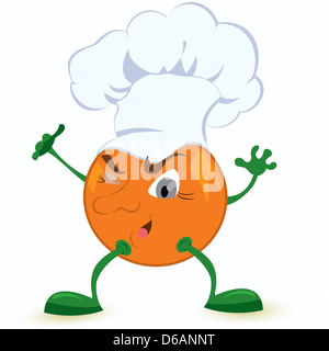 Orange-cartoon-character-in-chef-hat Stock Photo