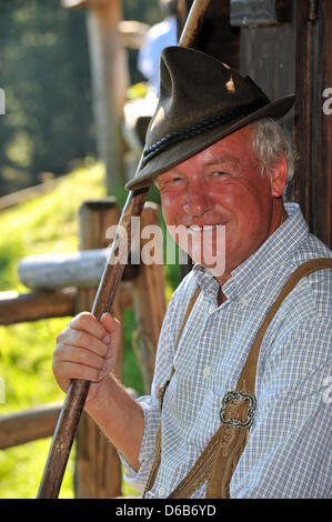 Hotelier of the Hotel Stanglwirt, Balthasar Hauser, smiles at the Hauser mountain pasture near Going in Tyrol, Austria, 20 August 2012. Photo: Ursula Dueren Stock Photo