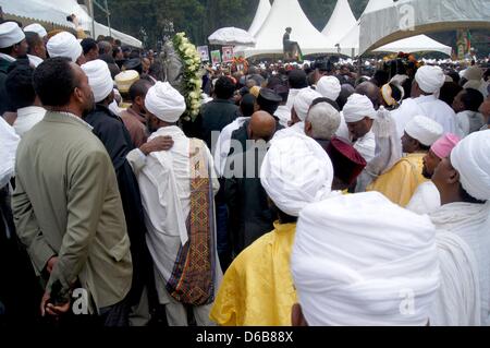 Mourners attend the funeral service for Abune Paulos, Abuna and Patriarch of the Ethiopian Orthodox Tewahedo Church, at the Selassie Church in Addis Abeba, Ethiopia, 23 August 2012. The head of the Ethiopian Orthodox Church had passed away on 16 August 2012. Photo: CAROLA FRENTZEN Stock Photo