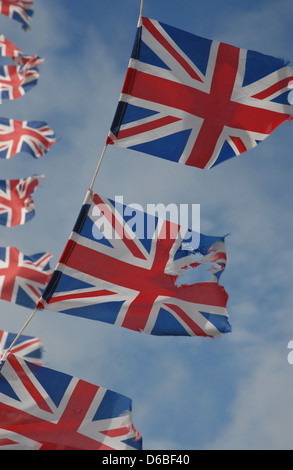 British flags flying in sky Stock Photo